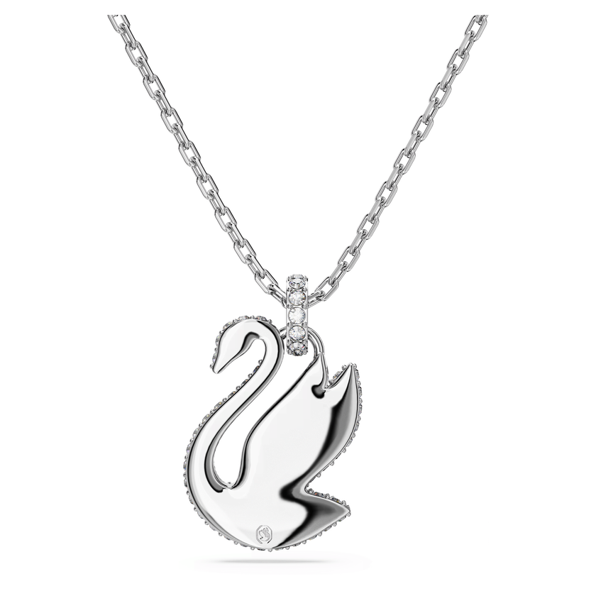 swarovski swan pendant  swan  medium  white  rhodium plated