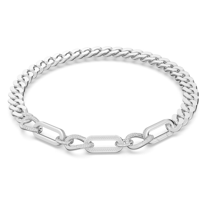 Dextera necklace, Pavé, Statement, Mixed links, White, Rhodium plated