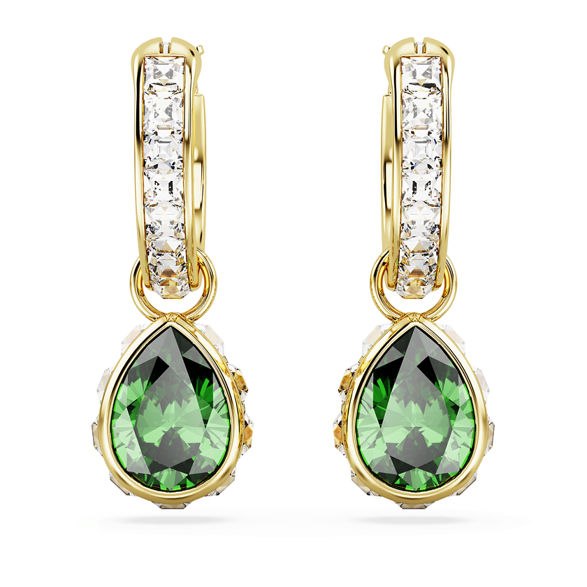 swarovski chroma drop earrings  pear cut  green  gold tone plated