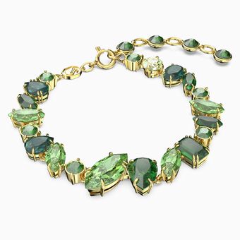 Gema bracelet, Mixed cuts, Green, Gold-tone plated