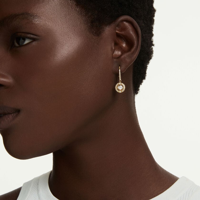 swarovski una angelic drop earrings  round cut  white  18k gold finish