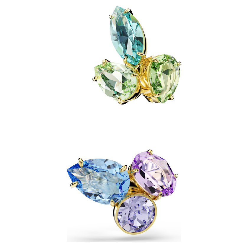 swarovski gema ear cuffs  asymmetrical design  mixed cuts  multicolored  gold tone plated
