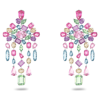 swarovski gema clip earrings chandelier multicolored rhodium plated