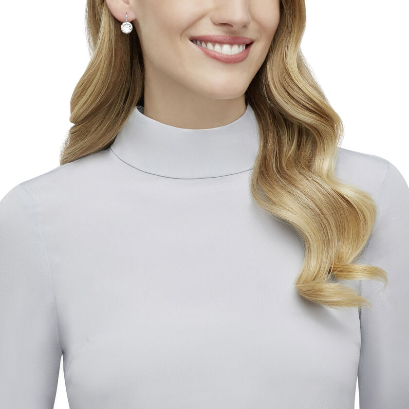 Bella Mini Pierced Earrings, White, Rhodium Plated