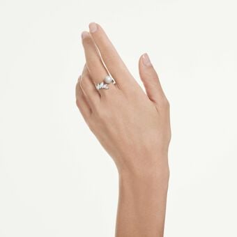 swarovski mesmera open ring  crystal pearl  marquise cut  white  rhodium plated