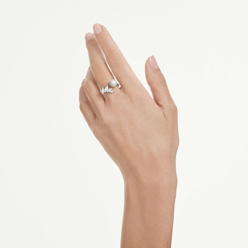 swarovski mesmera open ring  crystal pearl  marquise cut  white  rhodium plated