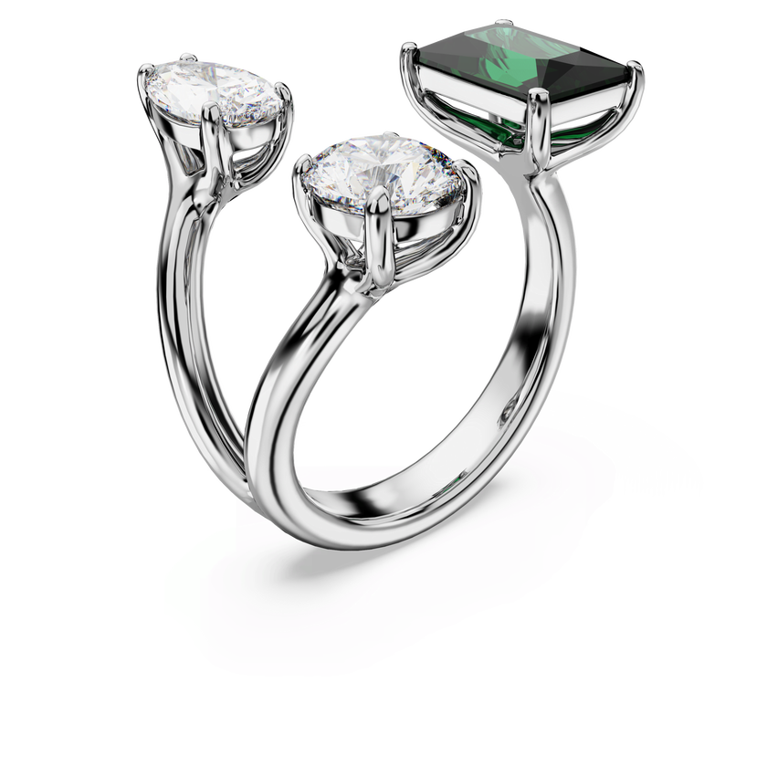 swarovski mesmera open ring  mixed cuts  green  rhodium plated