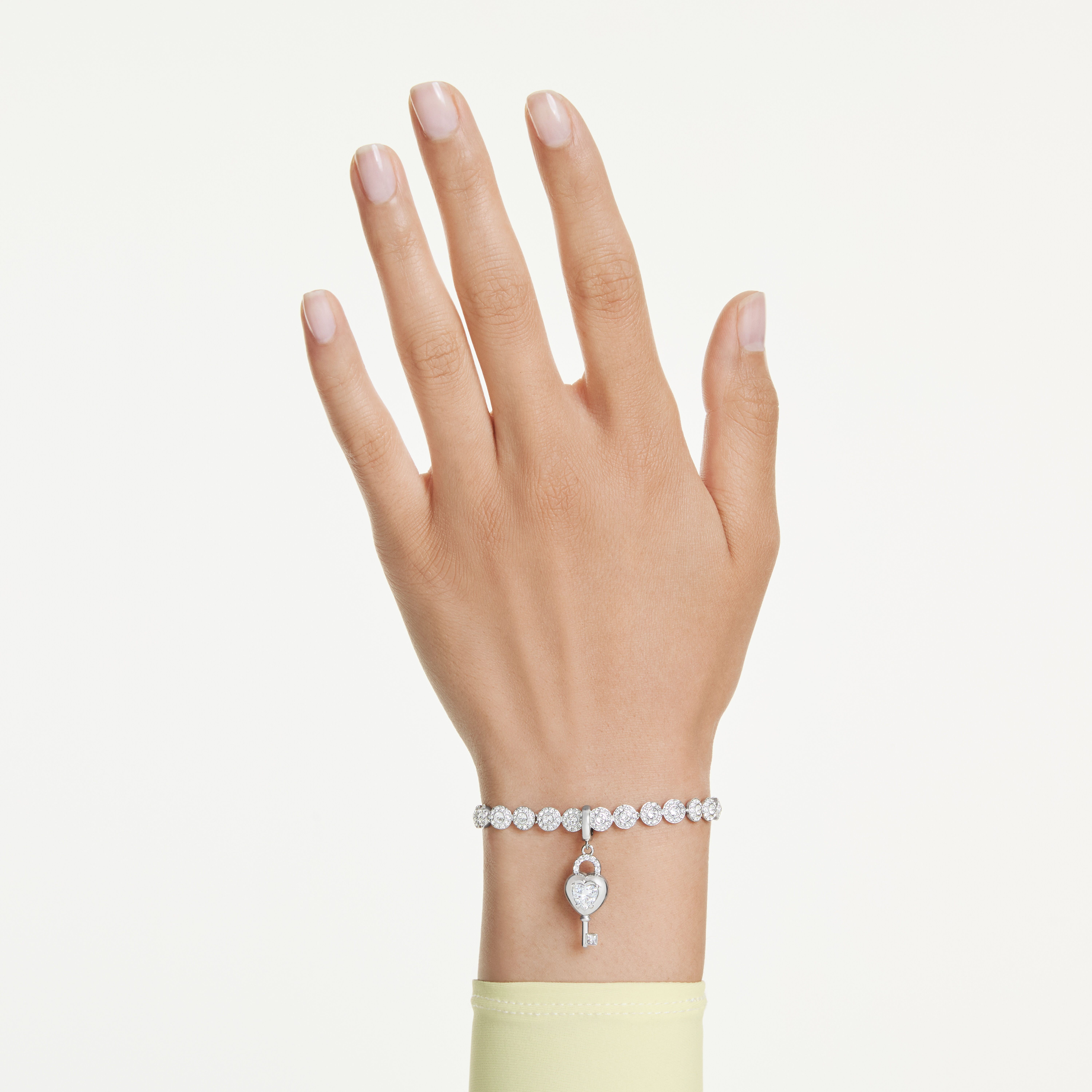 swarovski idyllia charm  mixed cuts  heart with key  white  rhodium plated