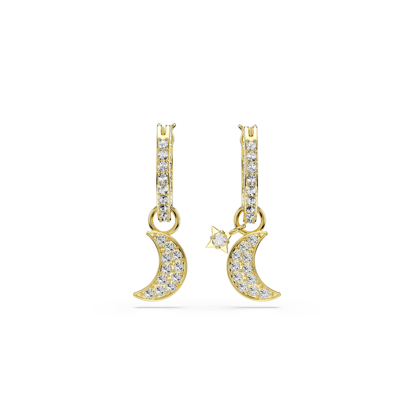 swarovski symbolica drop earrings  round cut  moon  white  18k gold finish