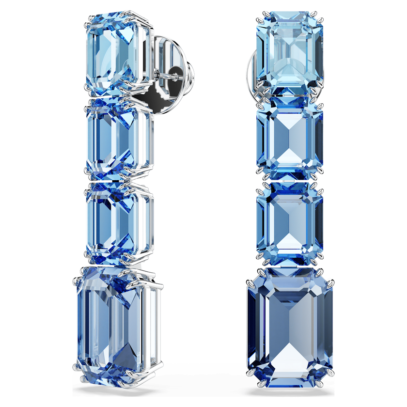 swarovski millenia drop earrings  octagon cut  color gradient  blue  rhodium plated