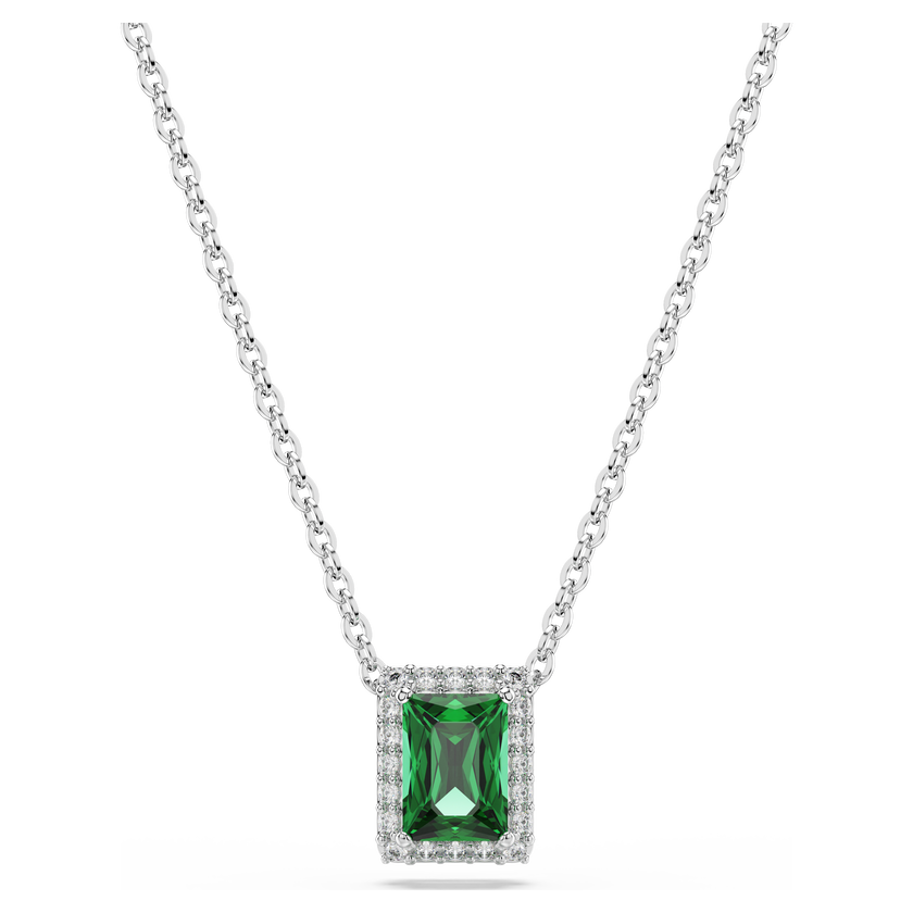 swarovski una angelic pendant  rectangular cut  pav   green  rhodium plated