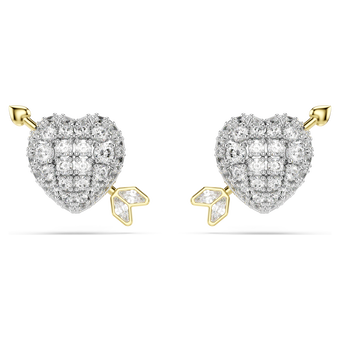 swarovski idyllia stud earrings  mixed cuts  heart with arrow  white  mixed metal finish
