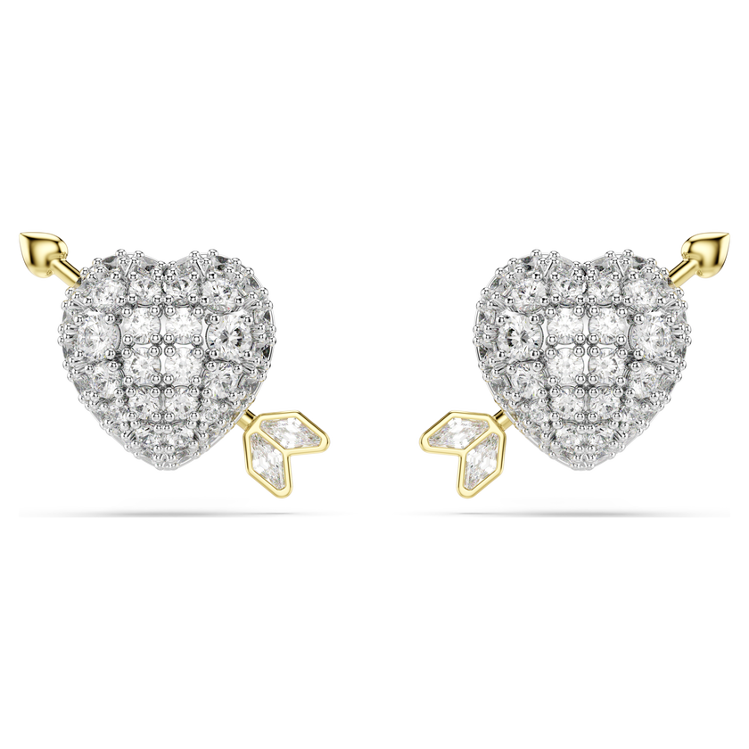 swarovski idyllia stud earrings  mixed cuts  heart with arrow  white  mixed metal finish
