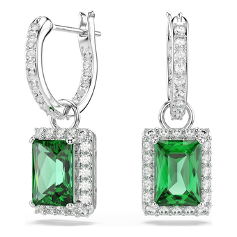 swarovski una angelic drop earrings  rectangular cut  pav   green  rhodium plated