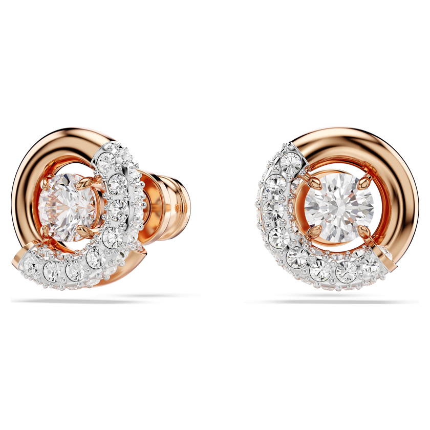 swarovski dextera stud earrings  round cut  white  rose gold tone plated
