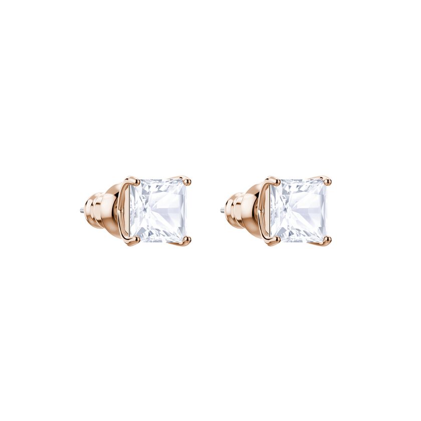 Attract Stud Pierced Earrings, White, Rose Gold Plating