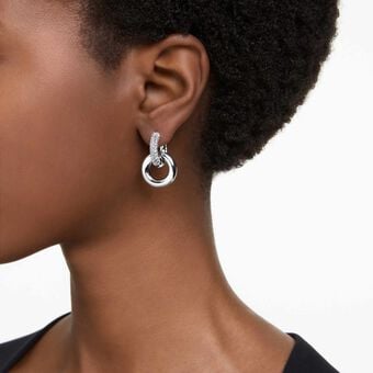 swarovski dextera hoop earrings  asymmetrical design  interlocking loop  white  rhodium plated