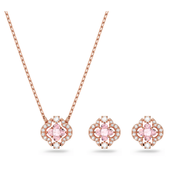 swarovski una set  mixed cuts  clover  pink  rose gold tone plated