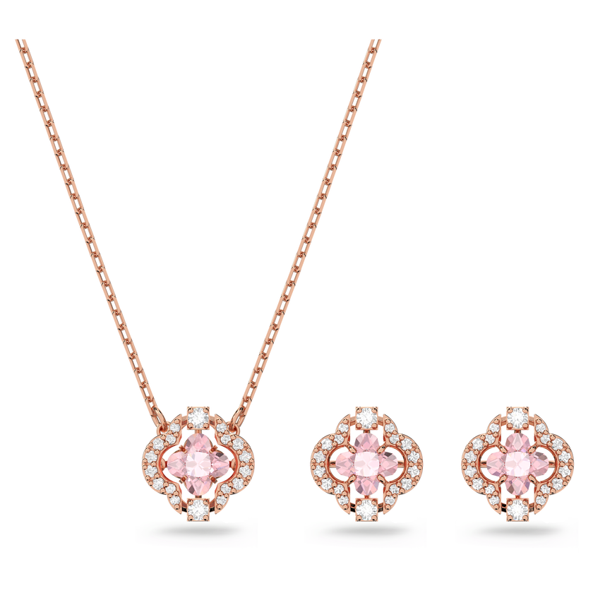 swarovski una set  mixed cuts  clover  pink  rose gold tone plated