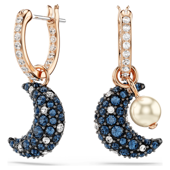 swarovski sublima drop earrings  crystal pearl  asymmetrical design  moon  multicolored  rose gold tone plated