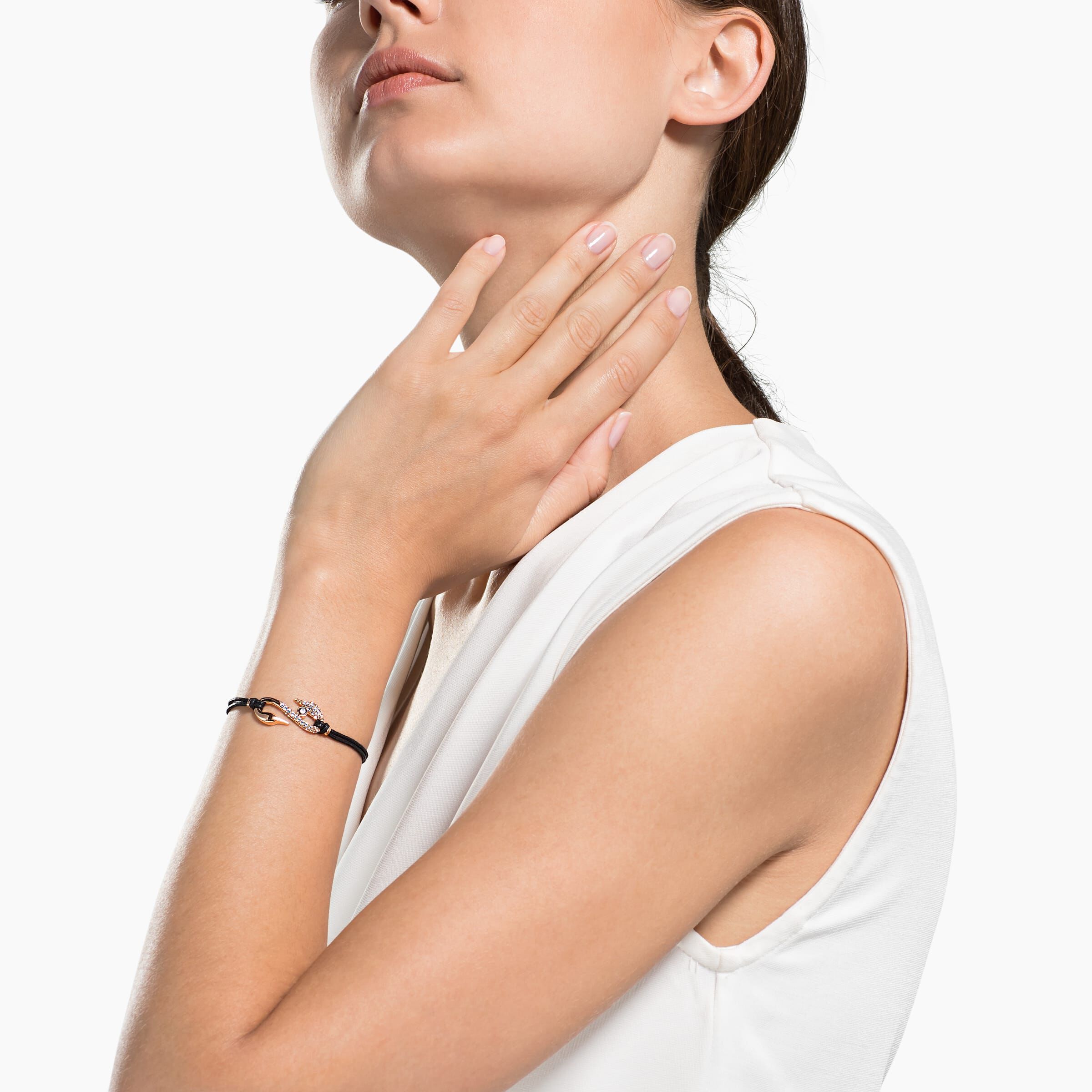 swarovski power collection hook bracelet  black  rose gold tone plated