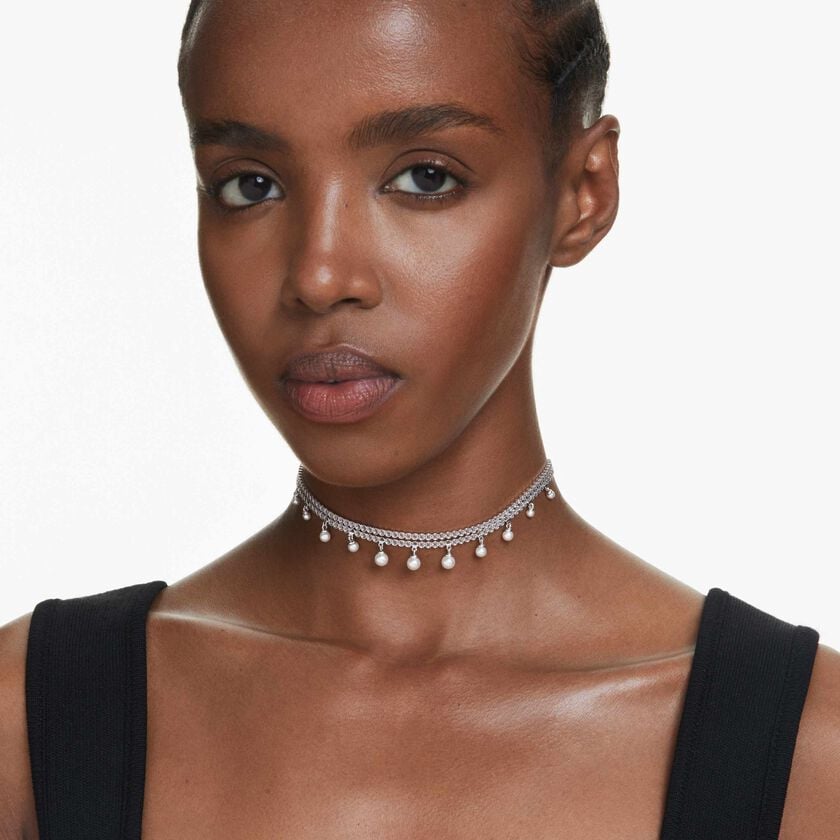 ariana grande x swarovski choker  crystal pearl  round cut  white  rhodium plated