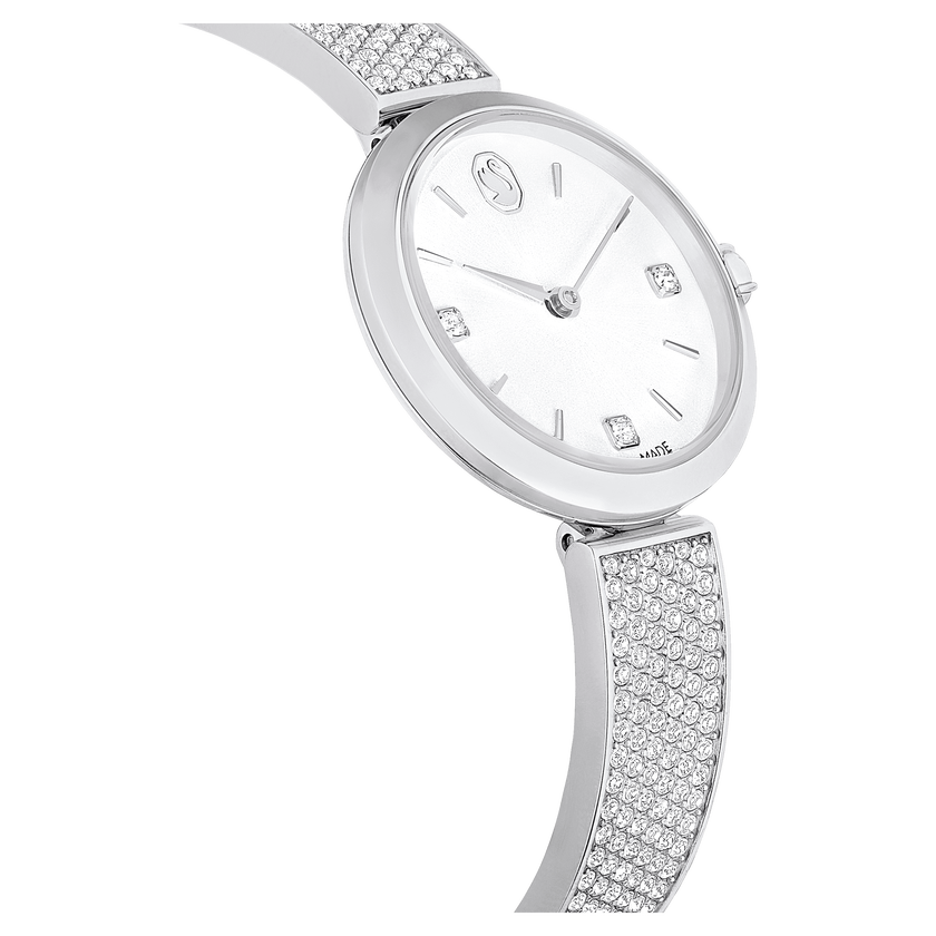 swarovski illumina watch  swiss made  metal bracelet  silver tone  stainless steel