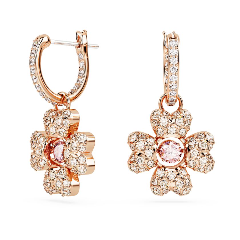 Idyllia drop earrings, Clover, White, Rose gold-tone plated