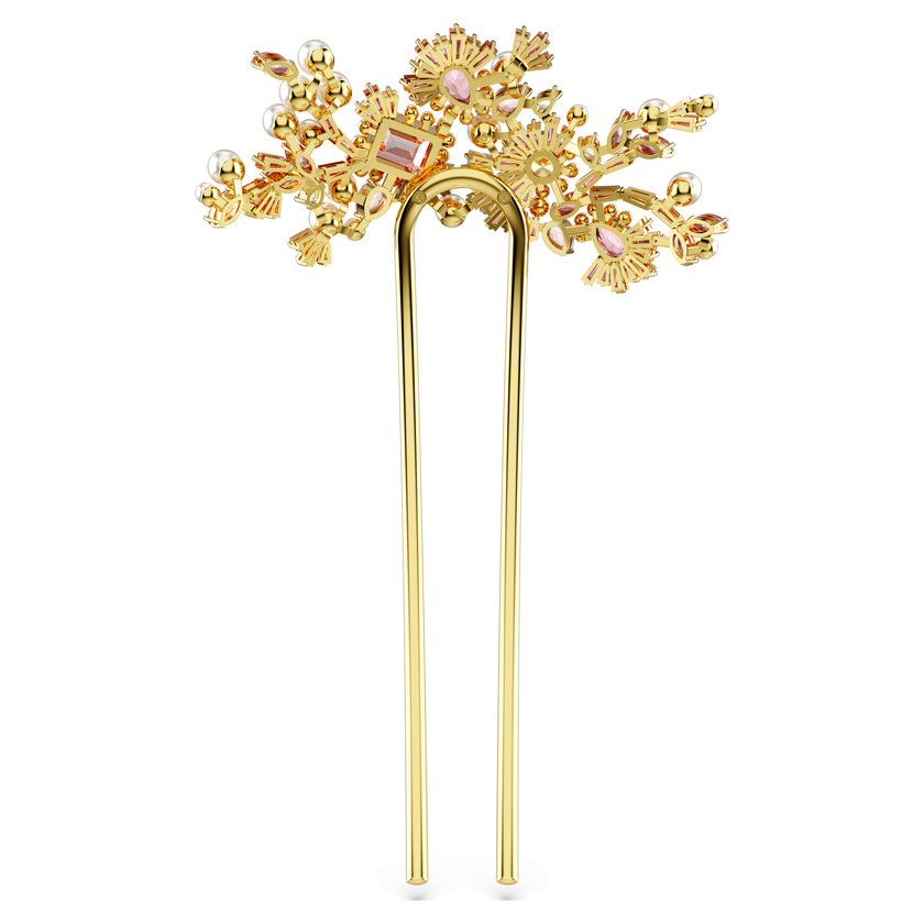 swarovski gema hair clip  mixed cuts  flower  pink  gold tone plated