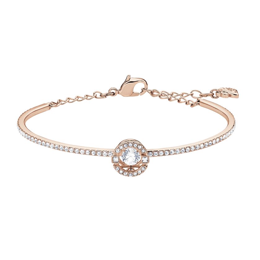 Sparkling Dance Bangle, White, Rose-gold tone plated