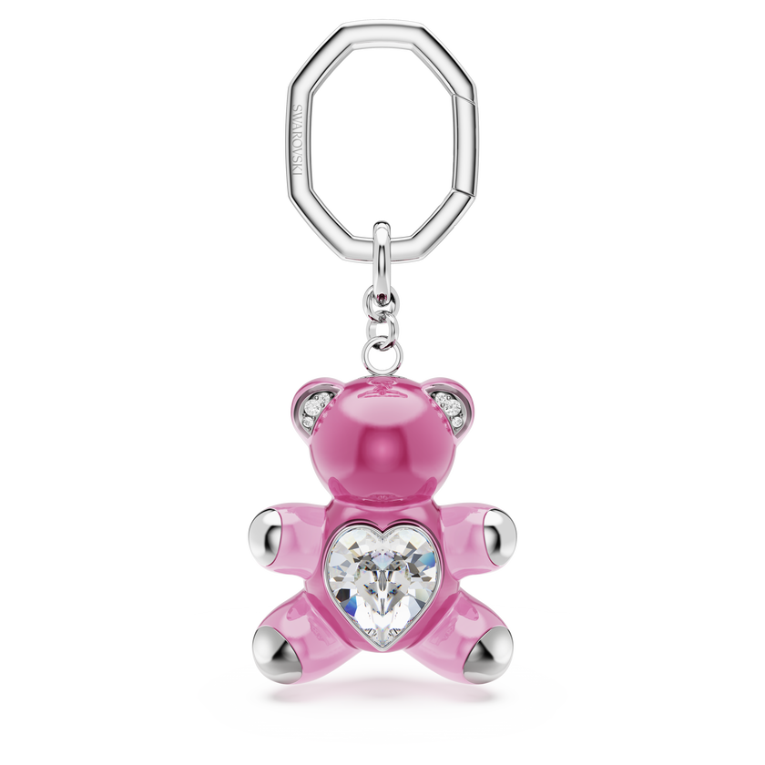 swarovski teddy key ring  bear  pink  rhodium plated