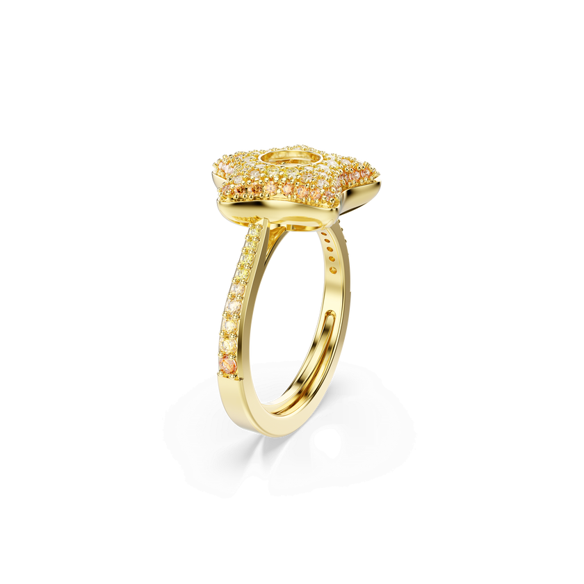 swarovski sublima ring  round cut  star  multicolored  18k gold finish