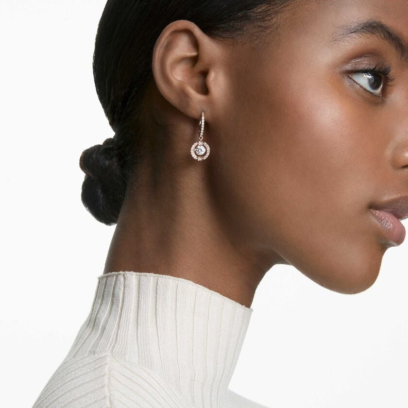 swarovski una drop earrings  round cut  white  rose gold tone plated