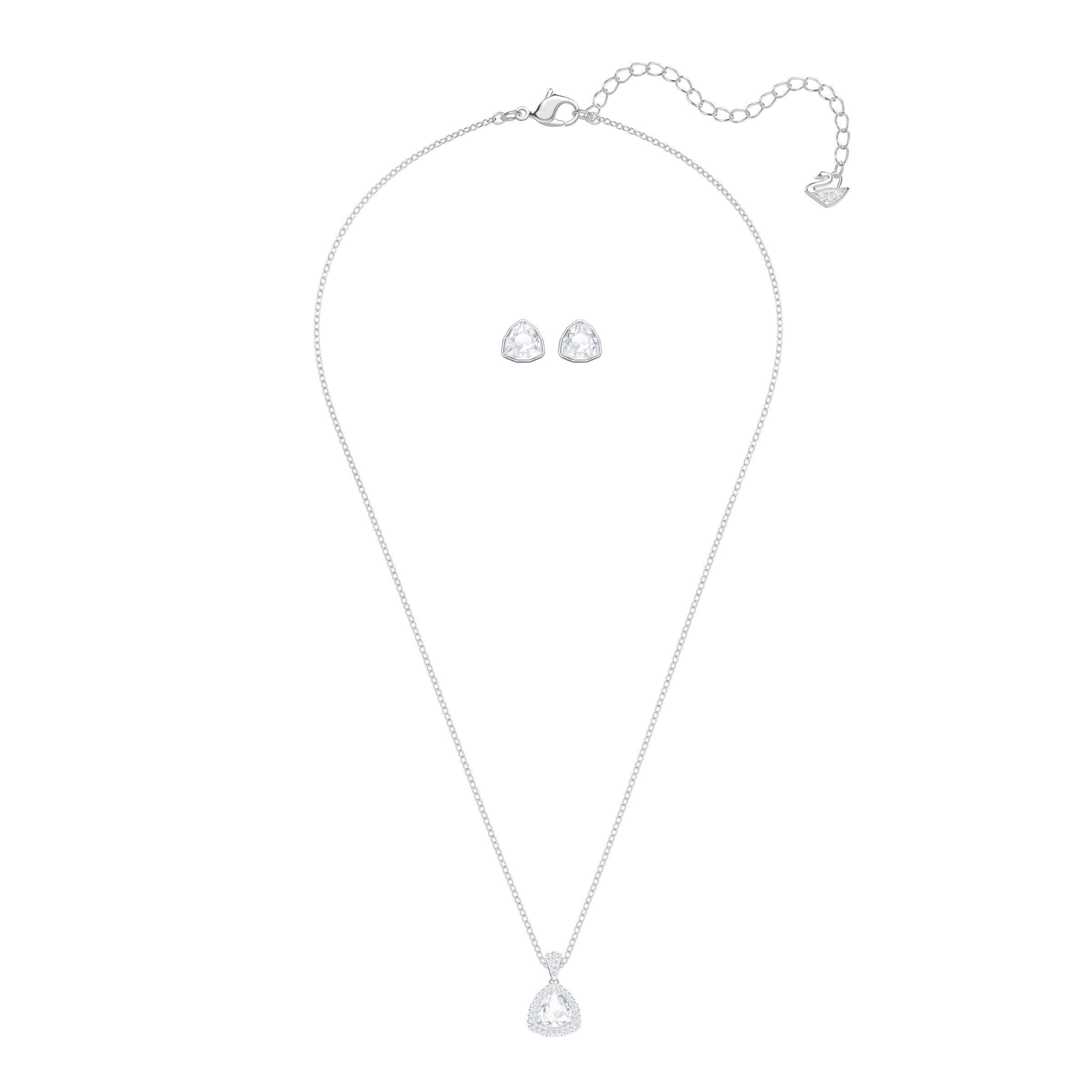 swarovski begin set  trilliant cut  white  rhodium plated