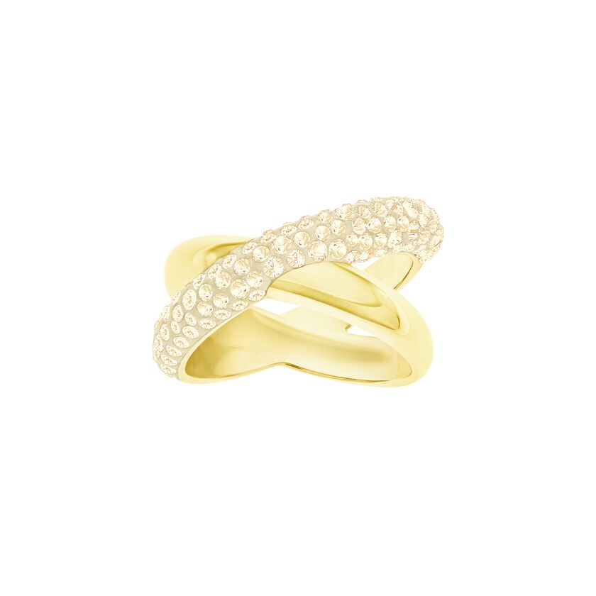 Crystaldust Cross Ring, Golden, Gold-tone plated