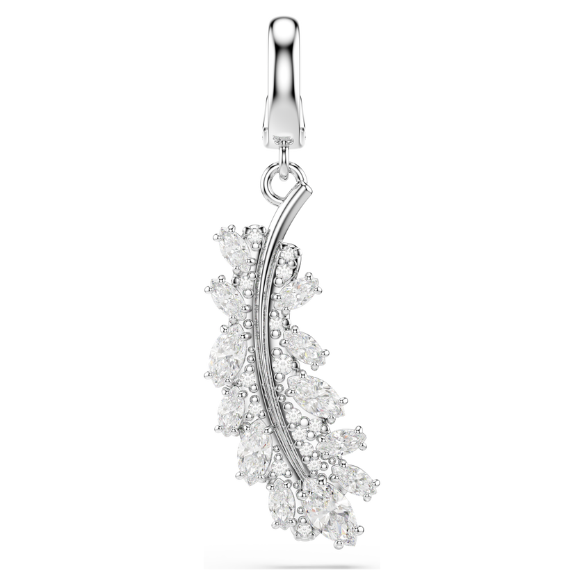 swarovski vienna charm  mixed cuts  feather  white  rhodium plated