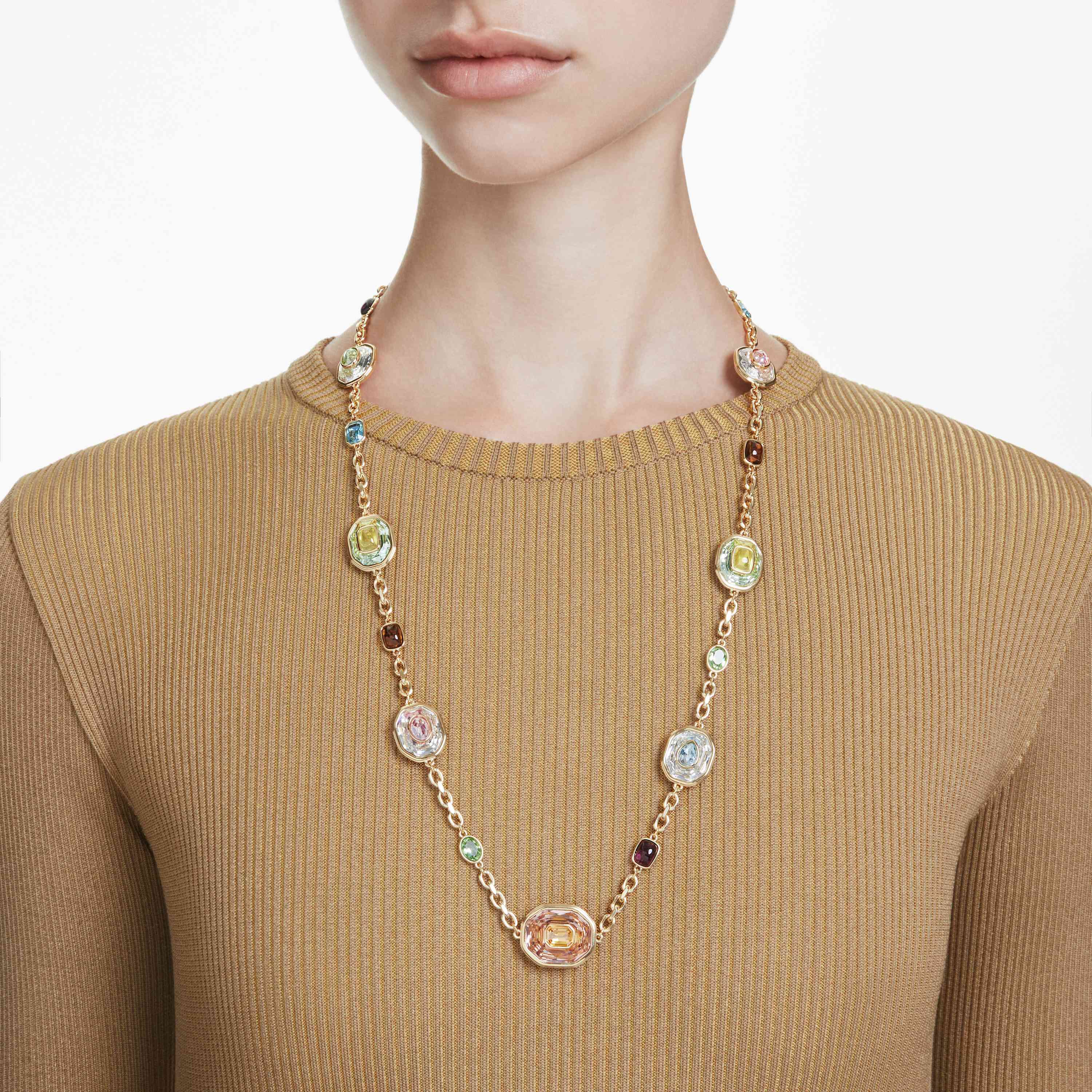 swarovski chroma strandage  octagon cut  multicolored  gold tone plated