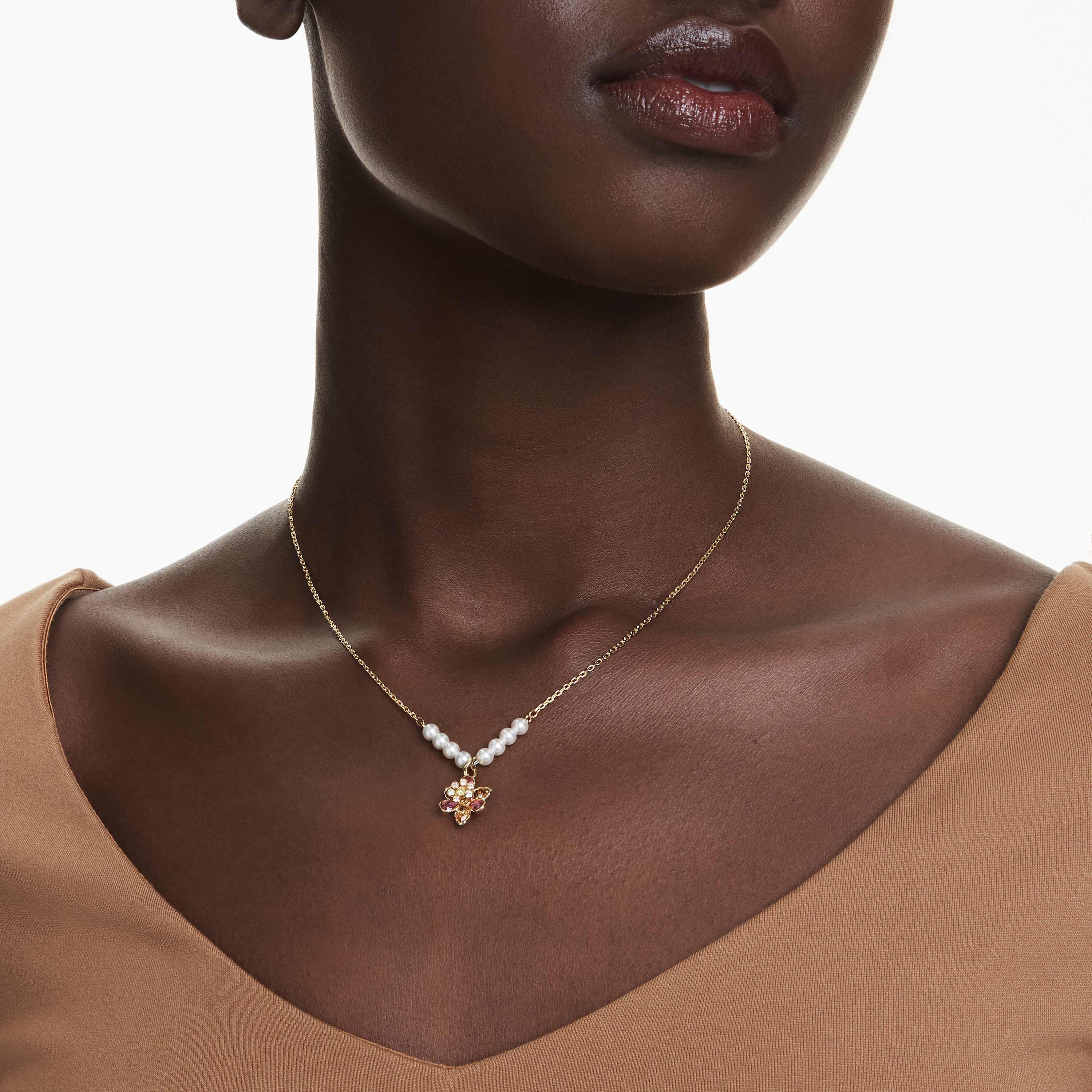 swarovski idyllia pendant  crystal pearl  mixed cuts  flower  multicolored  gold tone plated