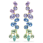 swarovski gema drop earrings  mixed cuts  chandelier  long  multicolored  gold tone plated