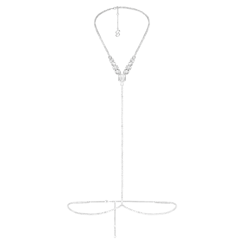 swarovski x skims body chain  mixed cuts  cupchain  y shape  white  rhodium plated