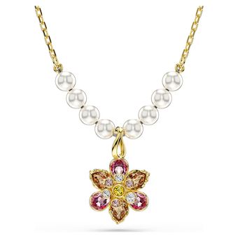 swarovski idyllia pendant  crystal pearl  mixed cuts  flower  multicolored  gold tone plated