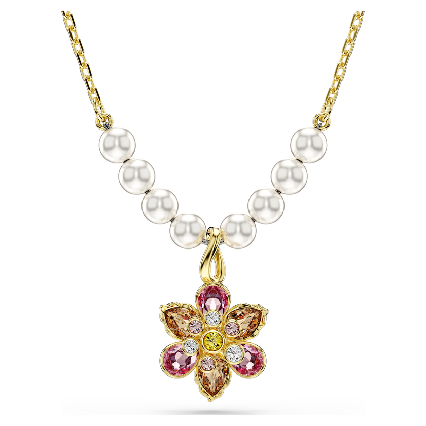 swarovski idyllia pendant  crystal pearl  mixed cuts  flower  multicolored  gold tone plated
