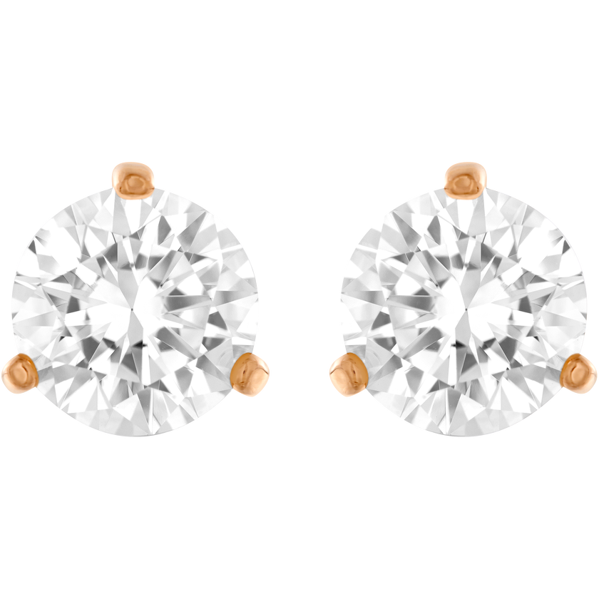 Solitaire Pierced Earrings, White, Rose Gold Plated