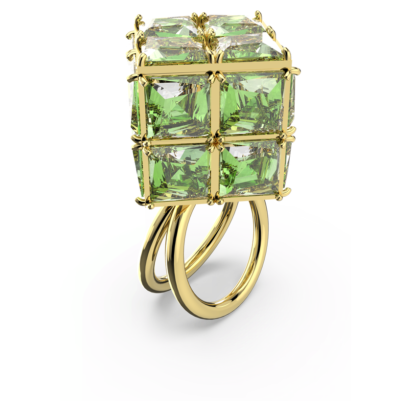 swarovski curiosa cocktail ring  square  green  gold tone plated