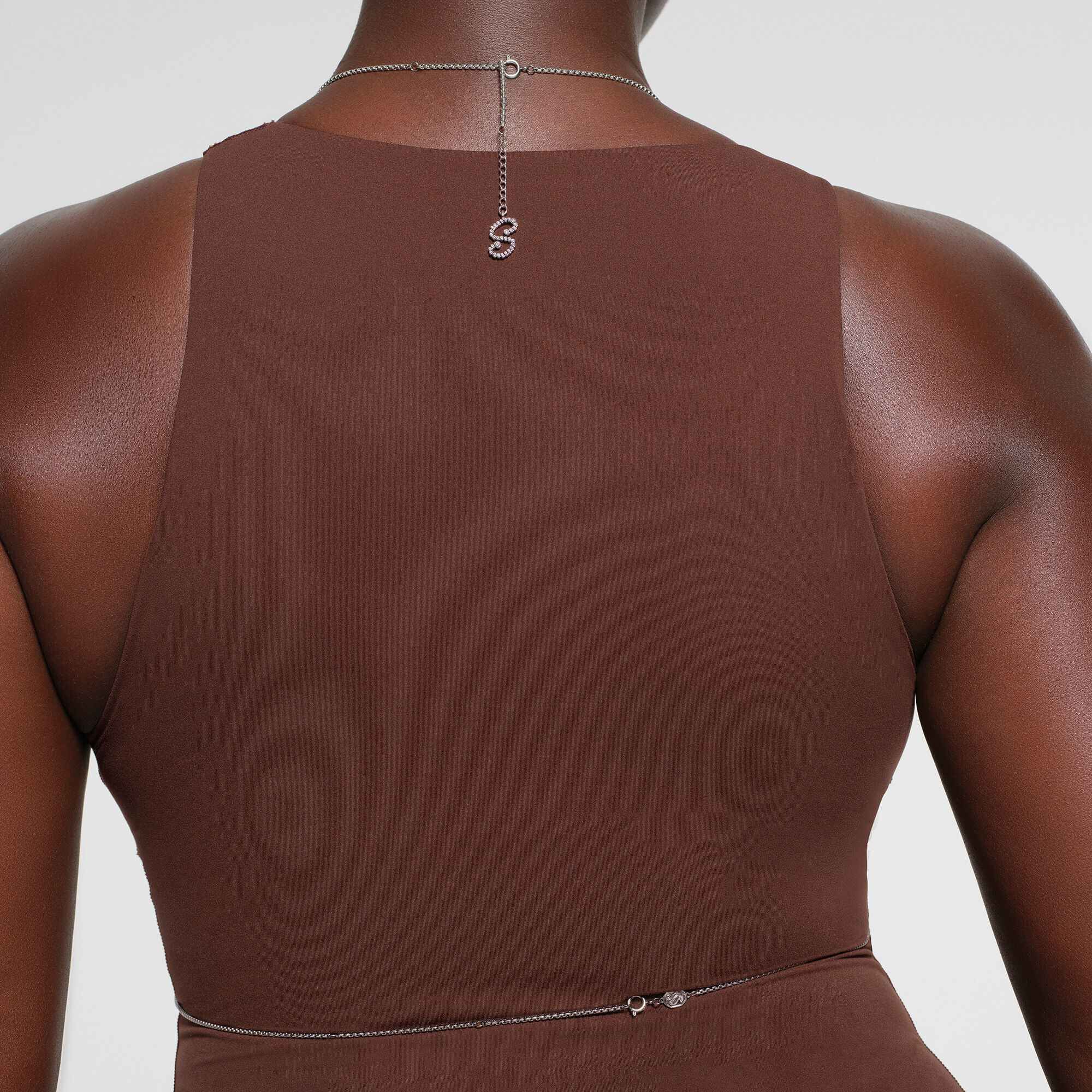 swarovski x skims body chain  octagon cut  box chain  x shape  white  stainless steel