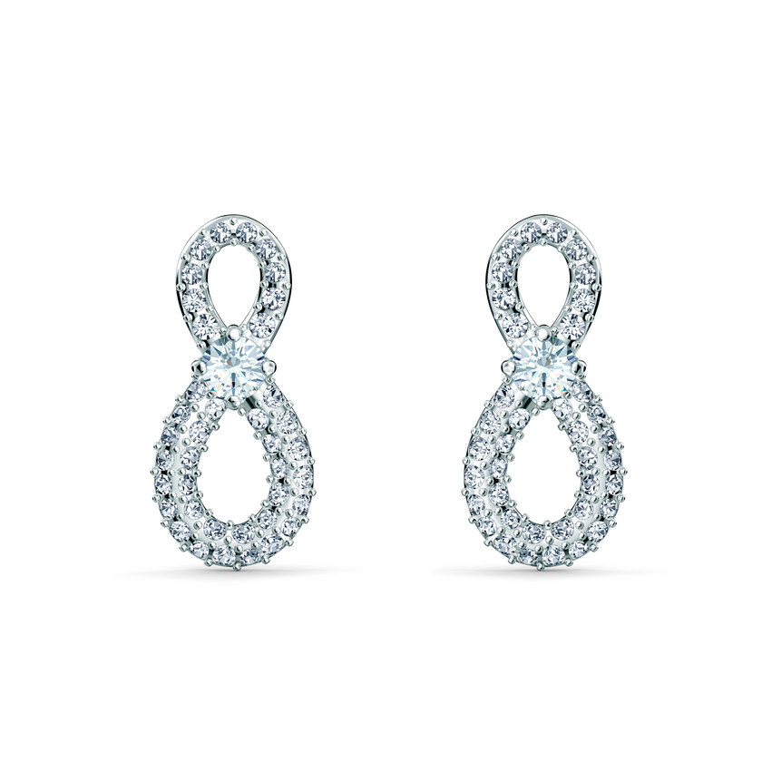 Swarovski Infinity Mini Pierced Earrings, White, Rhodium plated