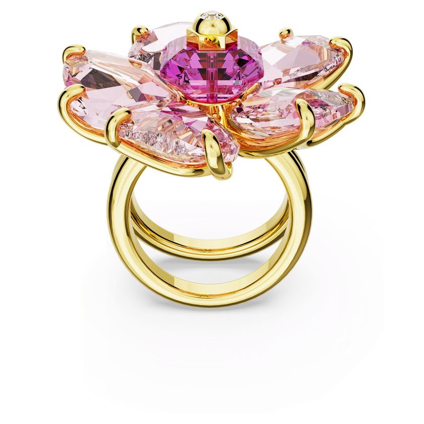 swarovski idyllia cocktail ring  flower  pink  gold tone plated