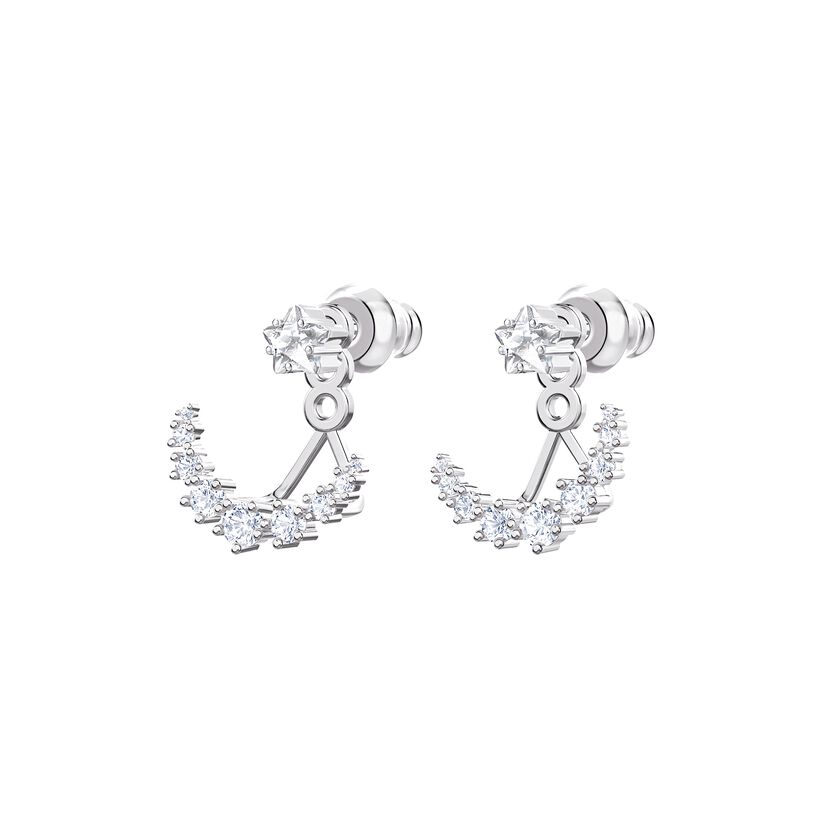 Moonsun Pierced Earrings, White, Rhodium plated