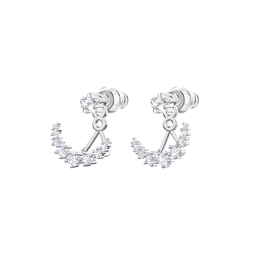 Moonsun Pierced Earrings, White, Rhodium plated