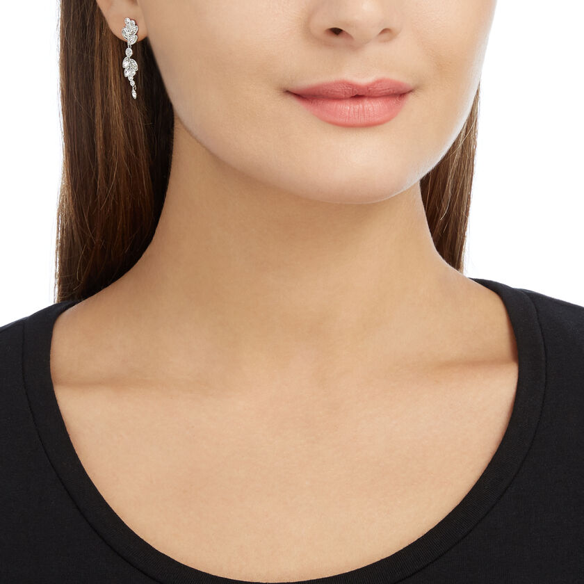 swarovski diapason drop earrings  mixed cuts  white  rhodium plated
